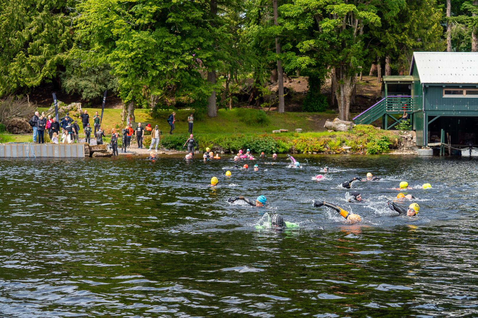 Swimmers in Loch Ness at the start of stage one