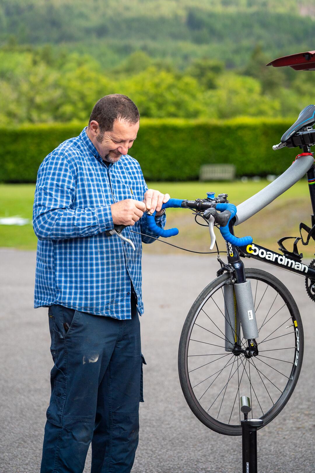A bike being worked on before the start of the week